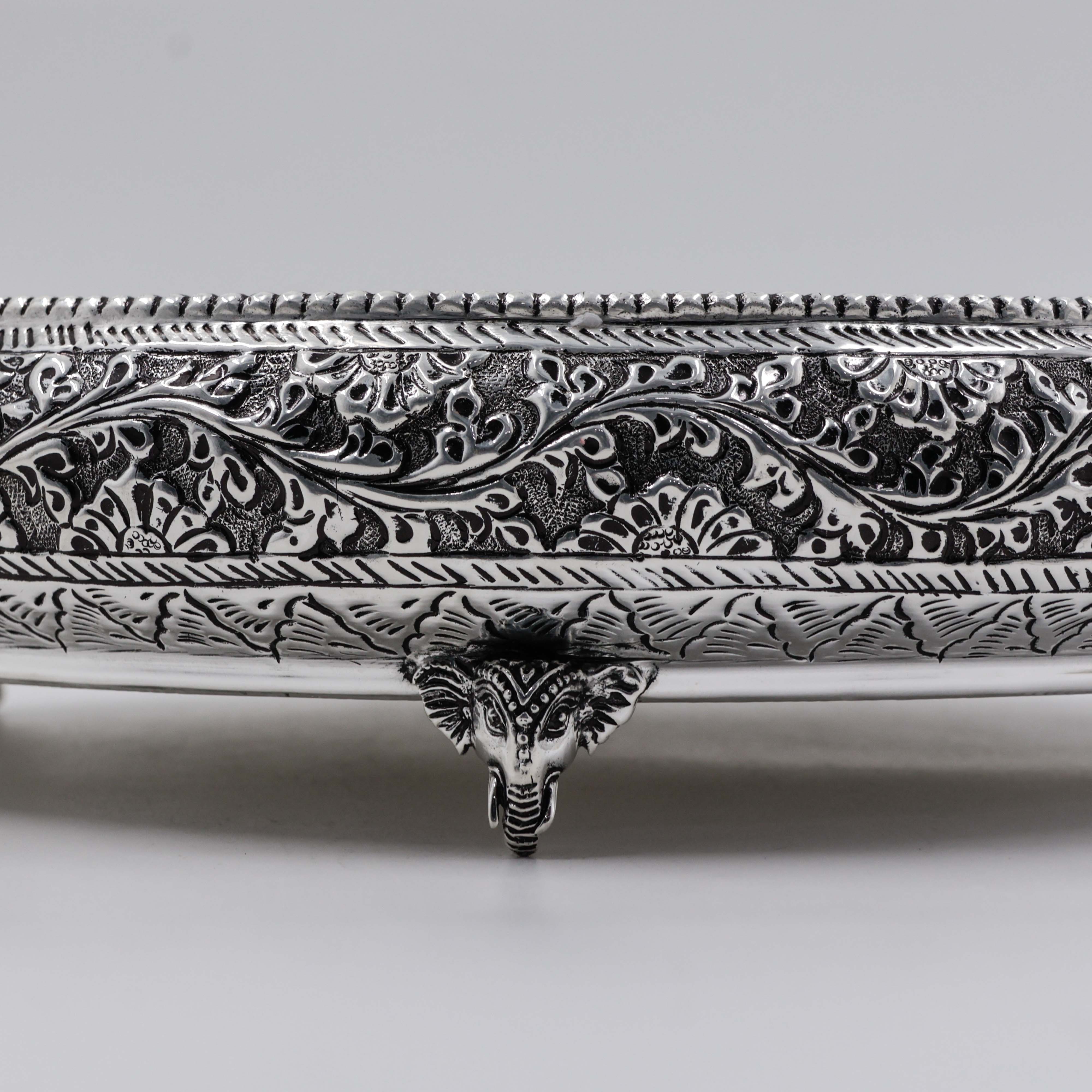 New Akshaya Jewellers - 92.5 Anitque Finish Elephant Plate For Pooja